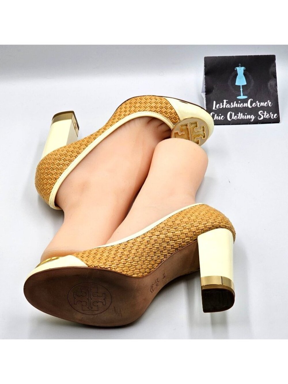 Tory Burch Women's Beige/Cream Woven Reva Maddie Raffia Straw Shoes Sz9 2345 - Picture 11 of 16